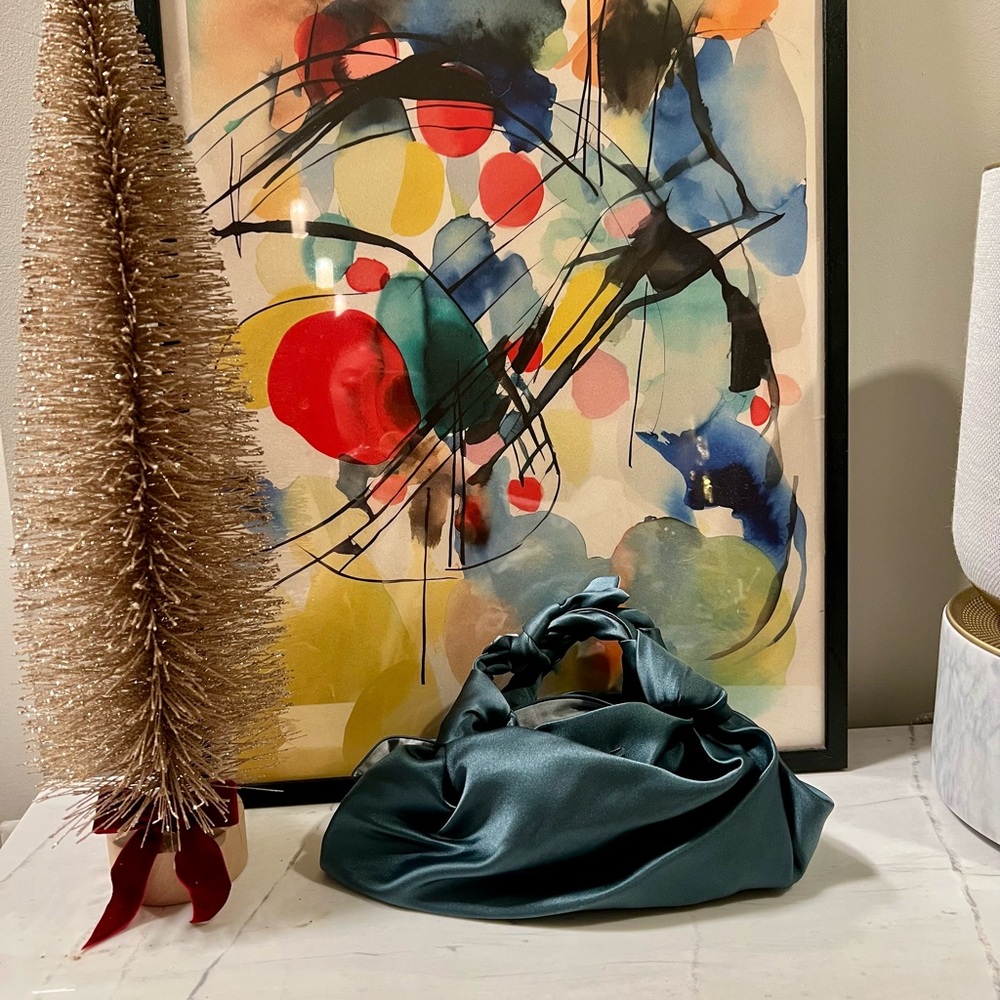 The Row Ascot Bag - Teal and Gray Satin Handbag